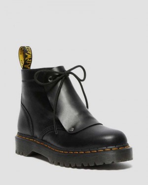 Dr Martens 101 Bex Lace Cover Leather Ankle Boots Platform Boots Black | 12965ZKJF