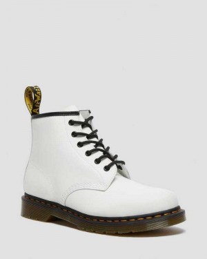 Dr Martens 101 Yellow Stitch Smooth Leather Ankle Boots Ankle Boots White | 81369PQBO