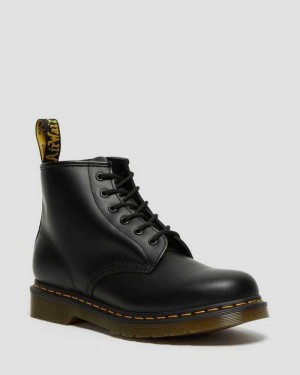 Dr Martens 101 Yellow Stitch Smooth Leather Ankle Boots Ankle Boots Black | 80614DOYH