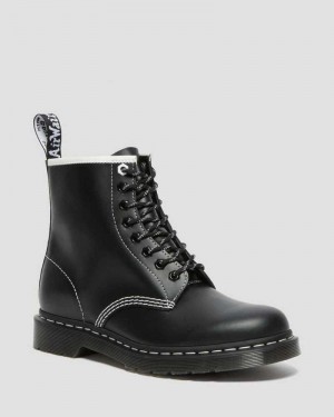 Dr Martens 1460 Contrast Stitch Leather Lace Up Boots Originals Shoes Black | 96830FUGD