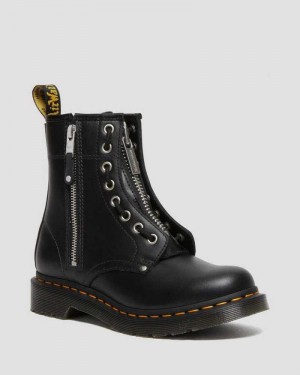 Dr Martens 1460 Double Zip Leather Lace Up Boots Boots Black | 32150LVDJ