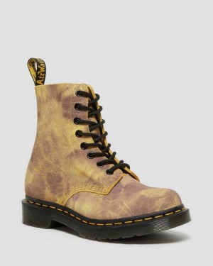 Dr Martens 1460 Pascal Tie Dye Leather Lace Up Boots Boots Yellow | 86512EWCV