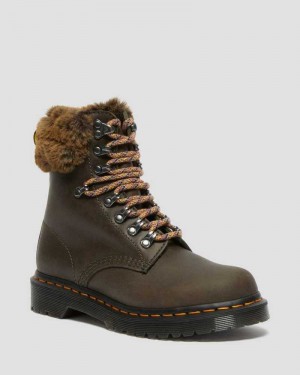 Dr Martens 1460 Serena Collar Faux Fur Lined Lace Up Boots Winter Boots Grey | 21480YILD