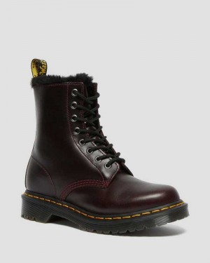 Dr Martens 1460 Serena Faux Fur Lined Lace Up Boots Boots Burgundy | 59412FDQZ