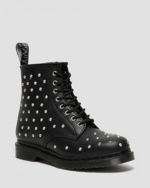 Dr Martens 1460 Stud Wanama Leather Lace Up Boots Boots Black | 89407TCND