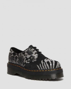 Dr Martens 1461 Animal Clash Leather & Suede Platform Shoes Oxfords Shoes Black / Grey | 36985DMQU