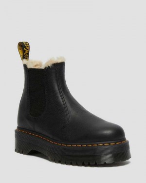 Dr Martens 2976 Faux Fur Lined Platform Chelsea Boots Chelsea Boots Black | 46278LENS