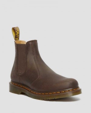 Dr Martens 2976 Yellow Stitch Crazy Horse Leather Chelsea Boots Ankle Boots Dark Brown | 87913XAMO