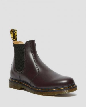 Dr Martens 2976 Yellow Stitch Smooth Leather Chelsea Boots Boots Burgundy | 25109QWXS