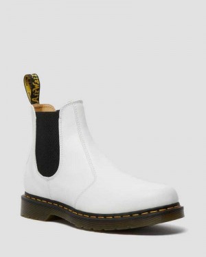 Dr Martens 2976 Yellow Stitch Smooth Leather Chelsea Boots Ankle Boots White | 74295KROF