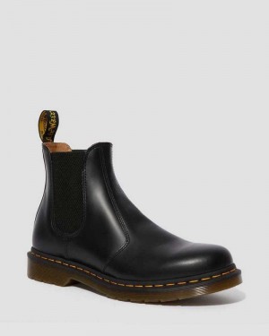 Dr Martens 2976 Yellow Stitch Smooth Leather Chelsea Boots Boots Black | 52806RCAK