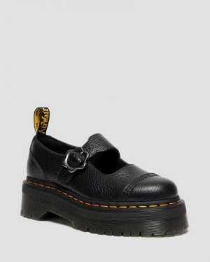 Dr Martens Addina Flower Buckle Leather Platform Shoes Platform Shoes Black | 50139YKRT