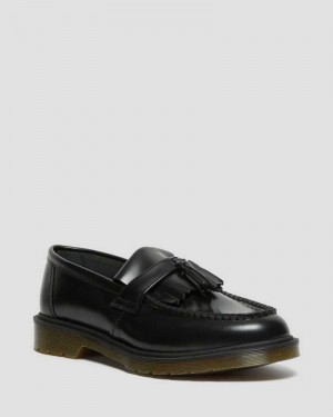 Dr Martens Adrian Smooth Leather Tassle Loafers Originals Shoes Black | 14025WGXF