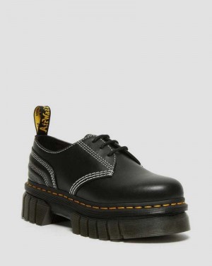 Dr Martens Audrick White Stitch Leather Platform Shoes Oxfords Shoes Black | 75682AXUS