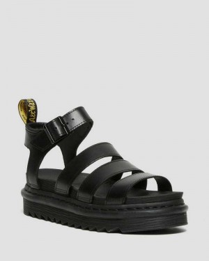 Dr Martens Blaire Brando Leather Strap Sandals Platform Sandals Black | 61278MBTP