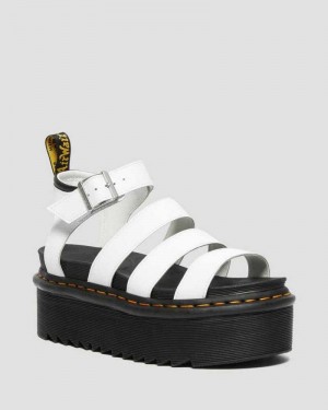 Dr Martens Blaire Hydro Leather Platform Strap Sandals Platform Sandals White | 67984RGNY