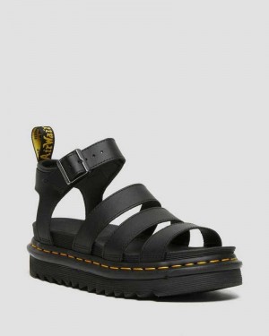 Dr Martens Blaire Hydro Leather Strap Sandals Gladiator Sandals Black | 84562WIJP