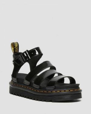 Dr Martens Blaire Patent Leather Strap Sandals Platform Sandals Black | 19235USBF