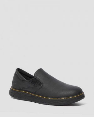 Dr Martens Brockley Slip Resistant Leather Work Shoes Loafers Black | 59082EFZY