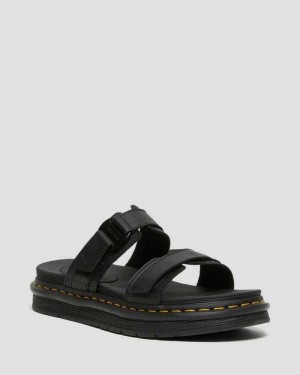 Dr Martens Chilton Leather Slide Sandals Strap Sandals Black | 64915HEQZ