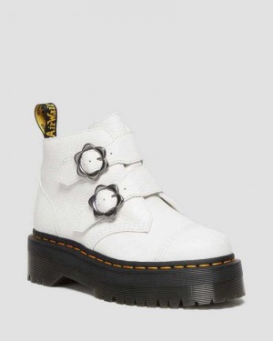 Dr Martens Devon Flower Buckle Leather Platform Boots Platform Boots White | 05238ZIAD