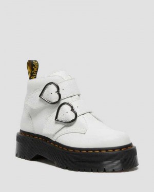 Dr Martens Devon Heart Leather Platform Boots Ankle Boots White | 49036LUKO