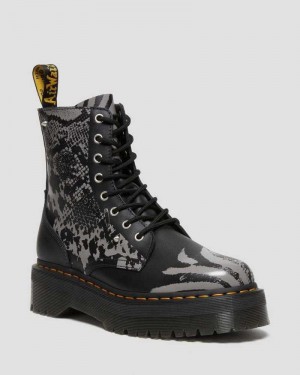 Dr Martens Jadon Animal Clash Leather Platform Boots Platform Boots Black / Grey | 92473WXBG