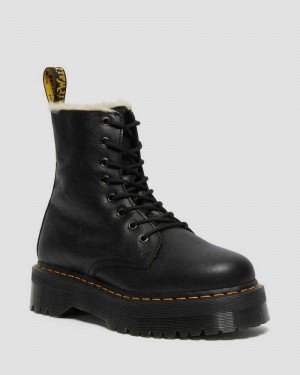 Dr Martens Jadon Leather Faux Fur Lined Platform Platform Boots Black | 79362WABT