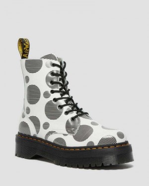 Dr Martens Jadon Polka Dot Smooth Leather Platform Boots Ankle Boots White | 47925KGRD