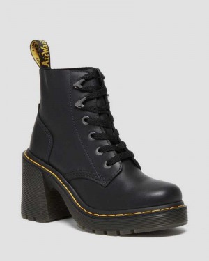 Dr Martens Jesy Sendal Leather Lace Up Flared Heel Boots Platform Boots Black | 84602UESW