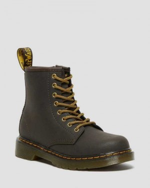 Dr Martens Junior 1460 Wildhorse Leather Lace Up Boots Boots Dark Brown | 50143QERV