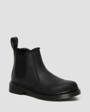 Dr Martens Junior 2976 Faux Fur Lined Chelsea Boots Boots Black | 28670AUDV