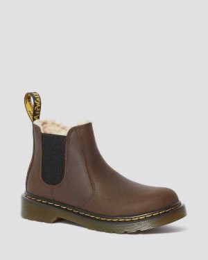 Dr Martens Junior 2976 Faux Fur Lined Chelsea Boots Boots Dark Brown | 18634QDKY