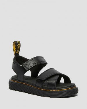 Dr Martens Junior Vossie Leather Sandals Sandals Black | 78296OLQA