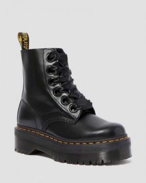 Dr Martens Molly Leather Platform Boots Platform Boots Black | 06498YKRJ