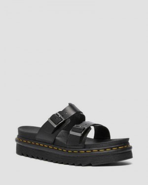 Dr Martens Myles Brando Leather Buckle Slide Sandals Platform Sandals Black | 15206OGZV