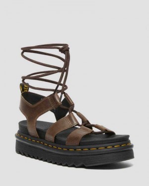 Dr Martens Nartilla Illusion Leather Gladiator Sandals Gladiator Sandals Dark Brown | 52613ORTK