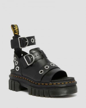 Dr Martens Ricki Hardware Nappa Lux Leather Platform Sandals Platform Sandals Black | 76419MAUS