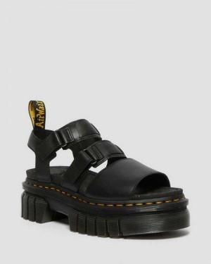 Dr Martens Ricki Nappa Lux Leather 3-Strap Platform Sandals Platform Sandals Black | 81406ZKXH