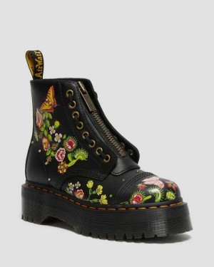 Dr Martens Sinclair Floral Bloom Leather Platform Boots Platform Boots Black / Multicolor | 68214RXWJ