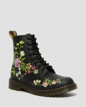 Dr Martens Youth 1460 Floral Leather Lace Up Boots Boots Black | 01327VWRG