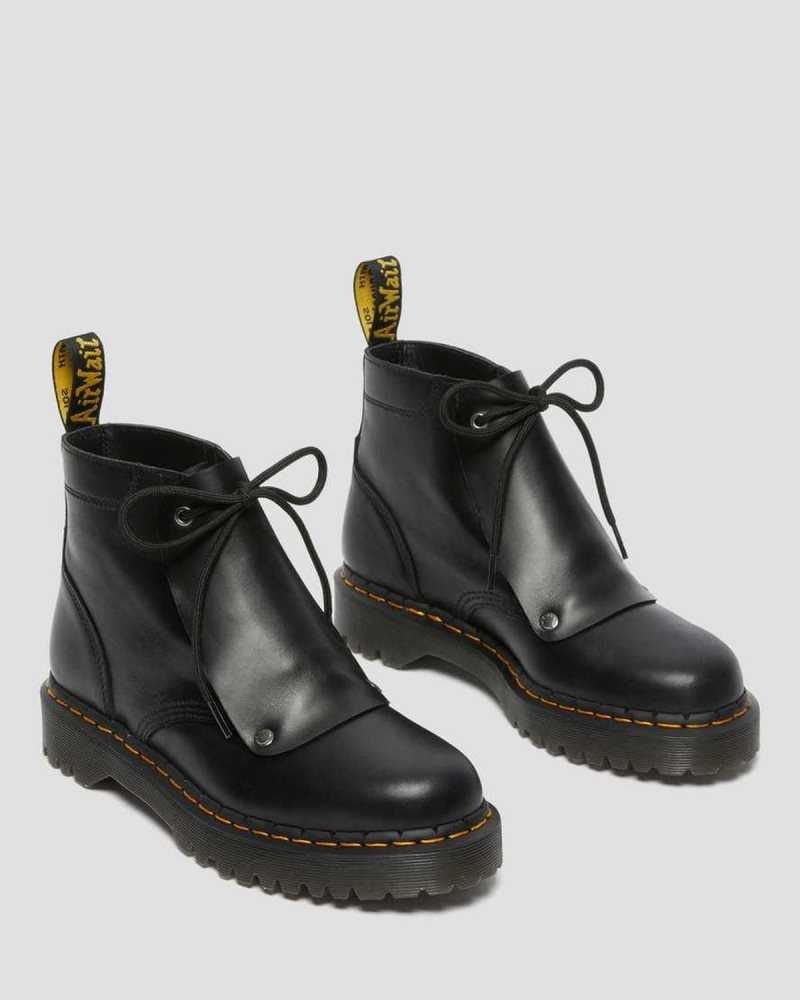 Dr Martens 101 Bex Lace Cover Leather Ankle Boots Platform Boots Black | 12965ZKJF