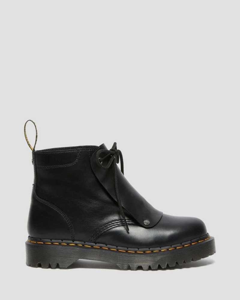 Dr Martens 101 Bex Lace Cover Leather Ankle Boots Platform Boots Black | 12965ZKJF