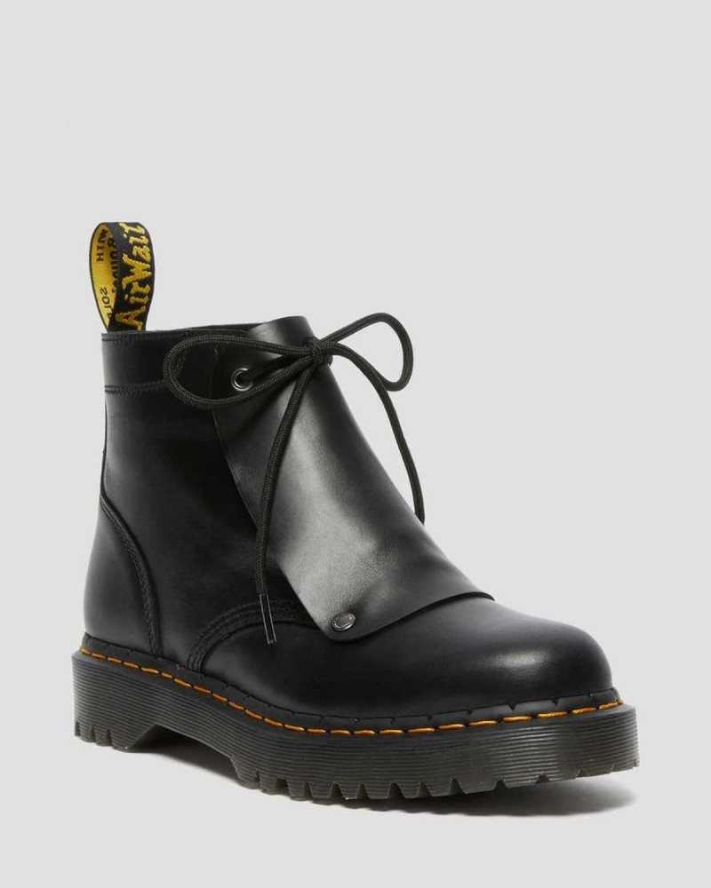 Dr Martens 101 Bex Lace Cover Leather Ankle Boots Platform Boots Black | 12965ZKJF