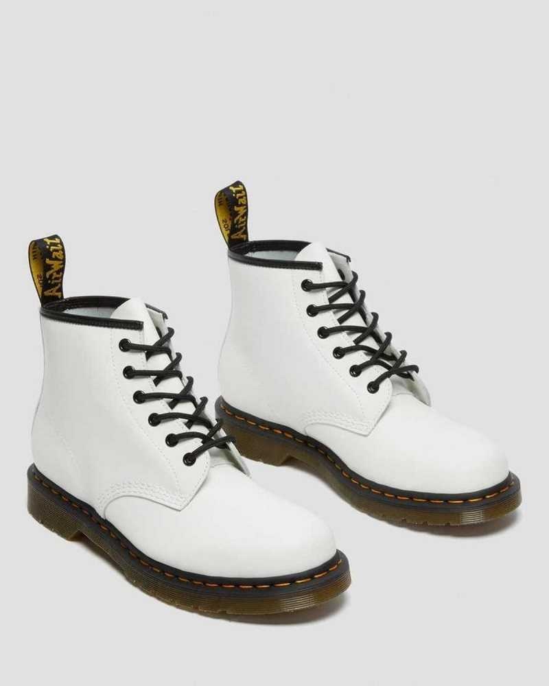 Dr Martens 101 Yellow Stitch Smooth Leather Ankle Boots Ankle Boots White | 02957LCRB