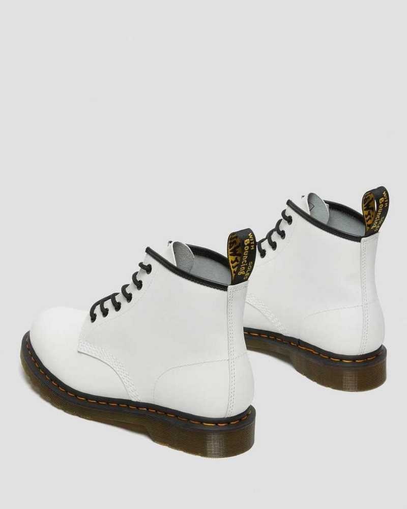 Dr Martens 101 Yellow Stitch Smooth Leather Ankle Boots Ankle Boots White | 02957LCRB