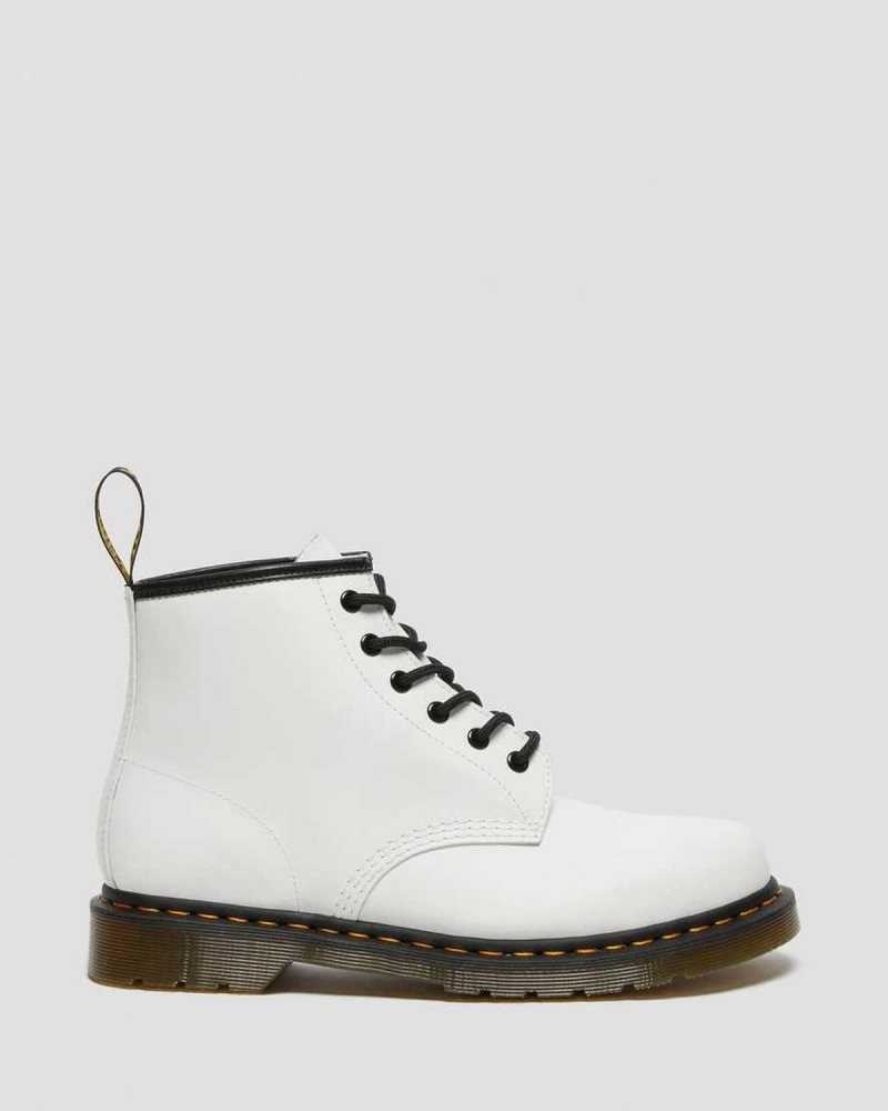 Dr Martens 101 Yellow Stitch Smooth Leather Ankle Boots Ankle Boots White | 02957LCRB