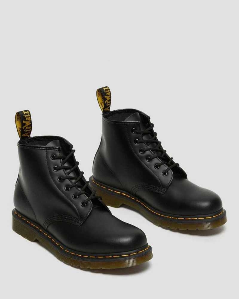 Dr Martens 101 Yellow Stitch Smooth Leather Ankle Boots Ankle Boots Black | 87409JKUV