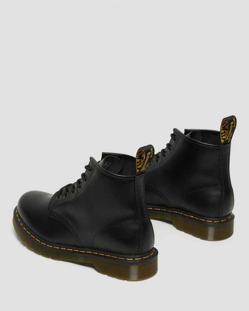 Dr Martens 101 Yellow Stitch Smooth Leather Ankle Boots Ankle Boots Black | 87409JKUV