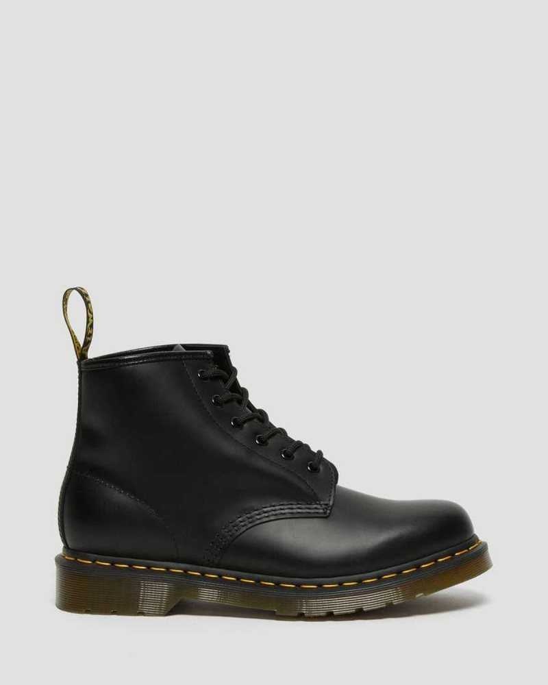 Dr Martens 101 Yellow Stitch Smooth Leather Ankle Boots Ankle Boots Black | 87409JKUV